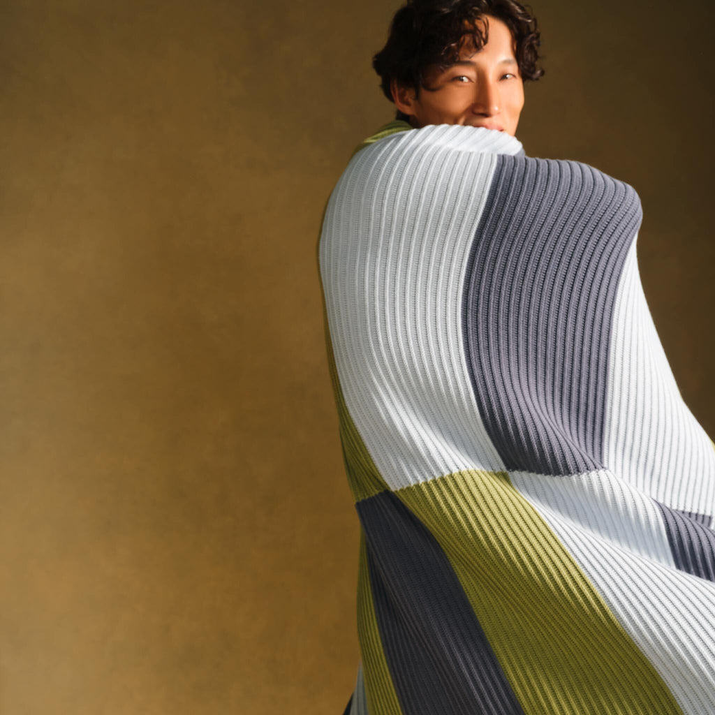 Colorblock Rib Knit Throw Blanket - Last Call
